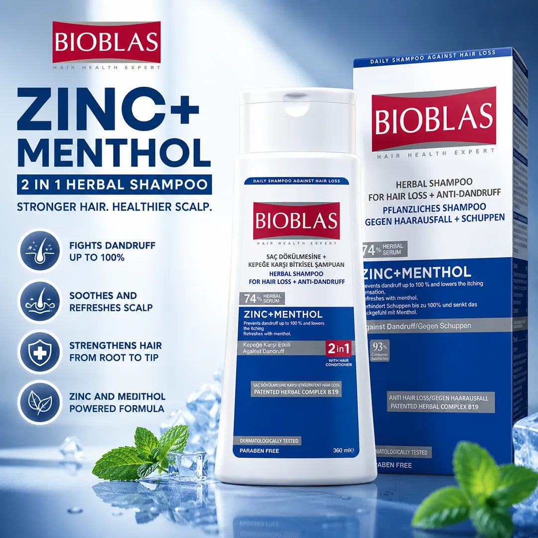 Bioblas Shampoo 360ml Zinc and Menthol 2 in 1 bottle